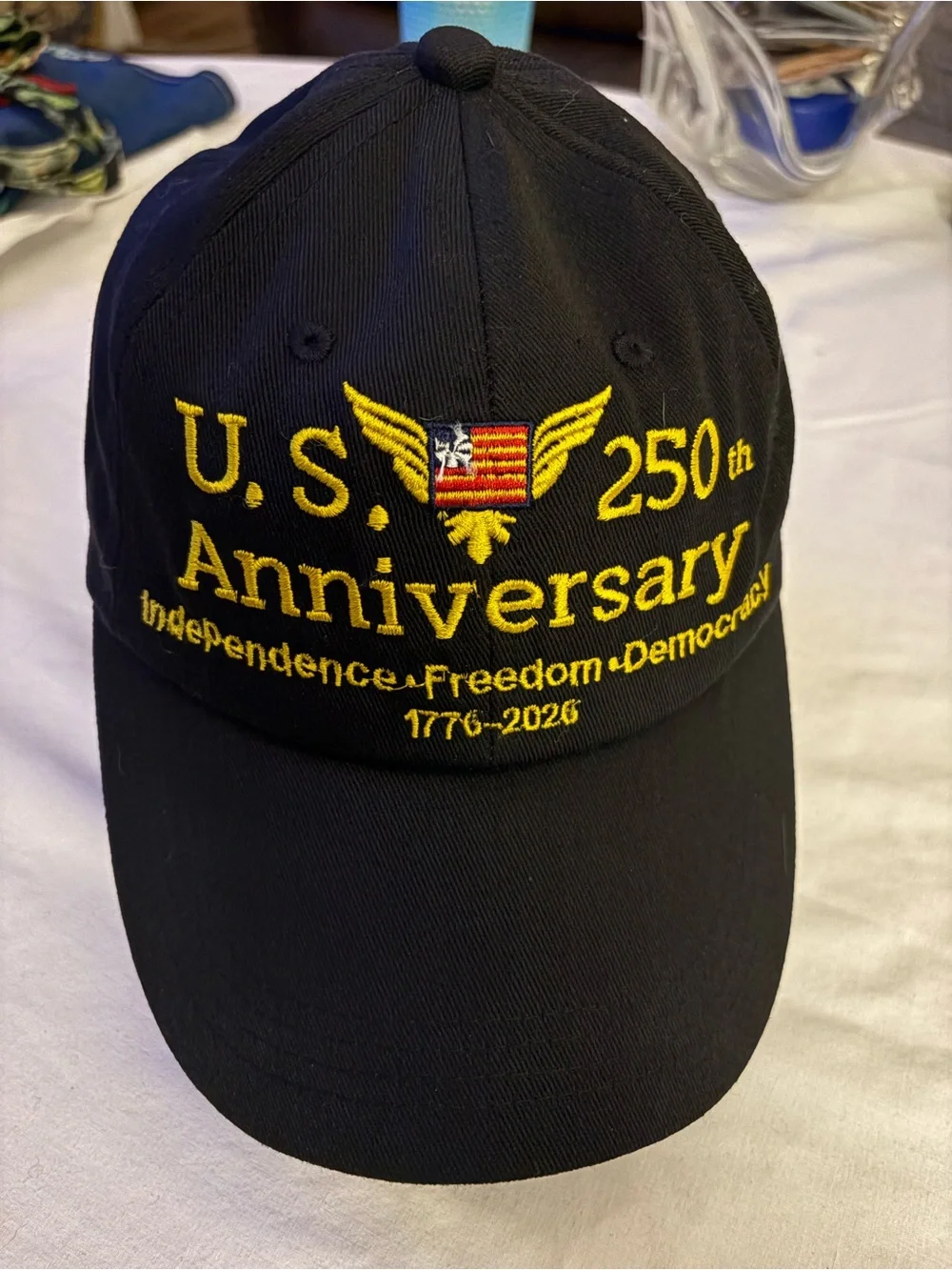 U.S. 250th Anniversary Embroidered Baseball Cap - Black with Gold Stitching